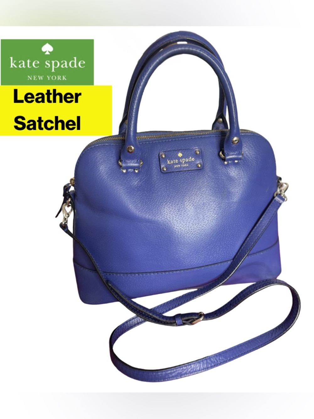 KATE SPADE ♠️ Purple Leather Satchel, Drop Handle, Removable Crossbody Strap